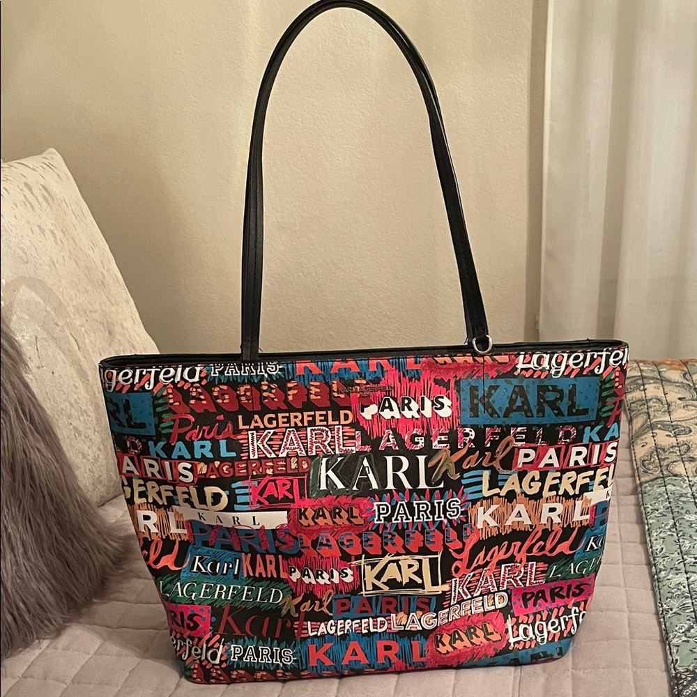 Karl Lagerfeld Multicolor Logo Print Tote with Black Handles
